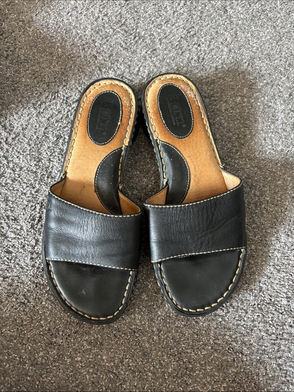 Born Black Leather Slide Sandals